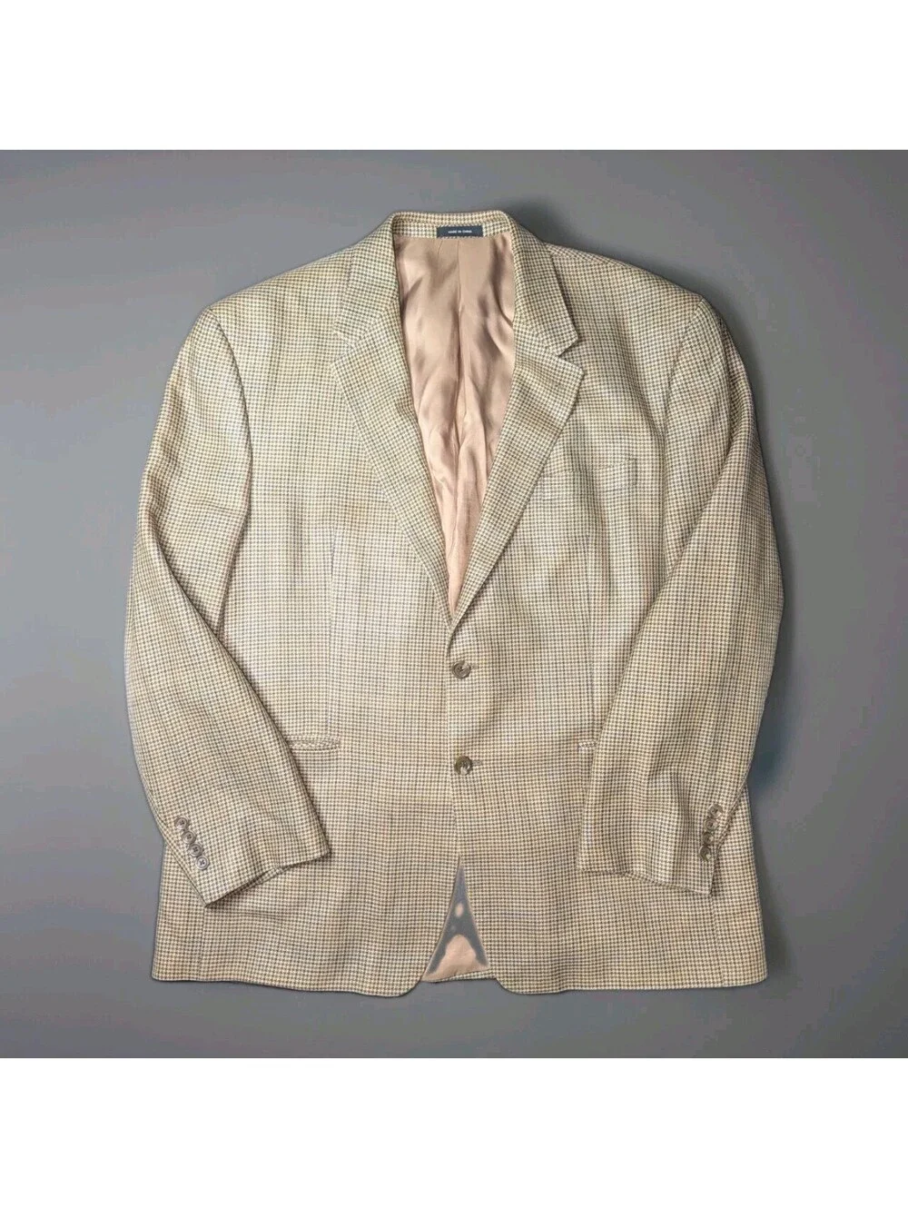 Chaps Blazer Sport Coat Silk Herringbone Beige Tan Brown 46R